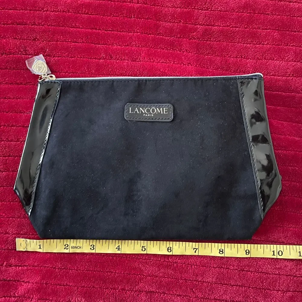 LANCOME Paris Cosmetic Makeup‎ Travel Bag Black Suede with Patent Leather NEW